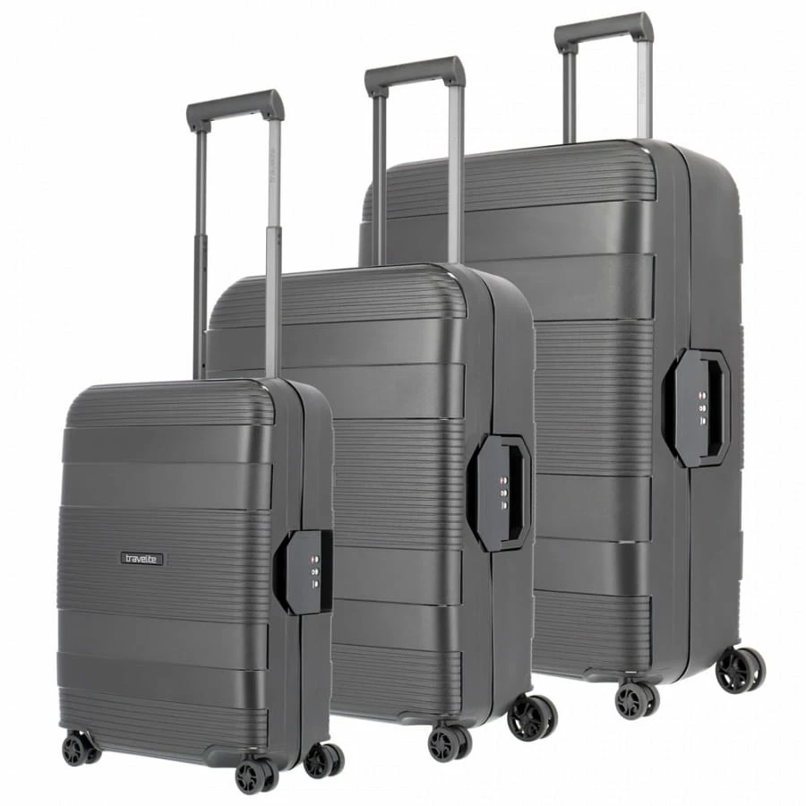 Travelite Korfu 4-Rollen Trolley-Set 3tlg S-M-L Schwarz 3 Travelite Korfu 4-Rollen Trolley-Set 3tlg S-M-L Schwarz